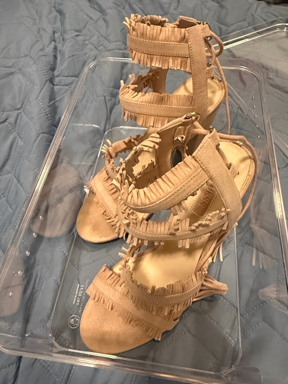 Guess pink/Beige Fringe Lace-Up Heeled Sandals